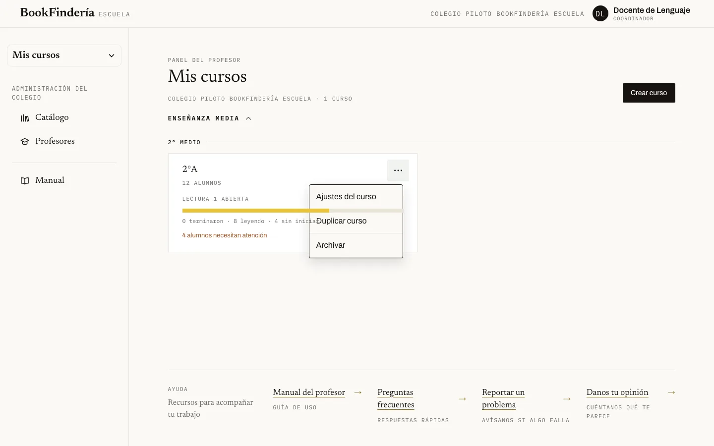 La pantalla de «Duplicar un curso», con los pasos numerados.