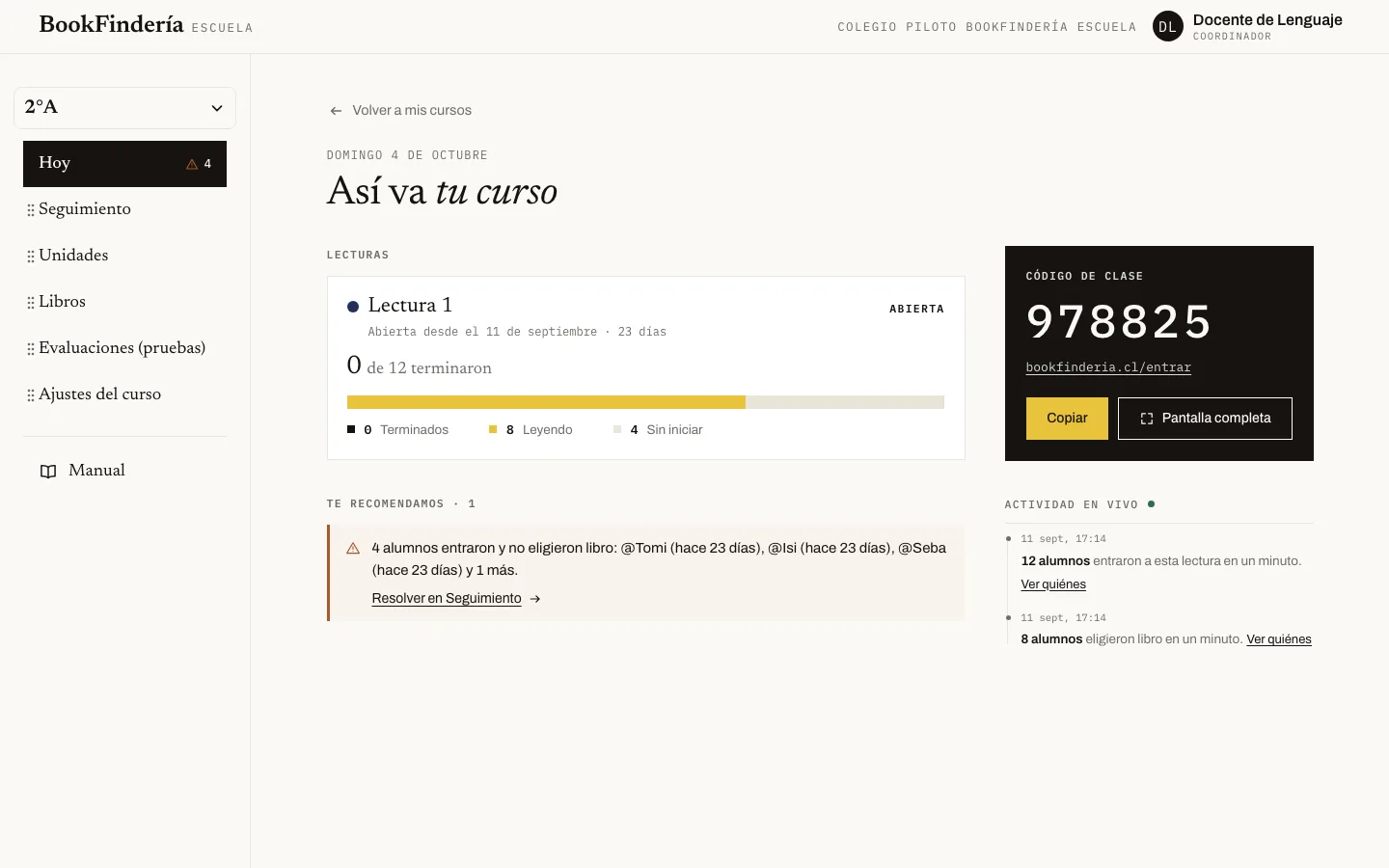 La pantalla de «Ver cómo va tu curso», con los pasos numerados.