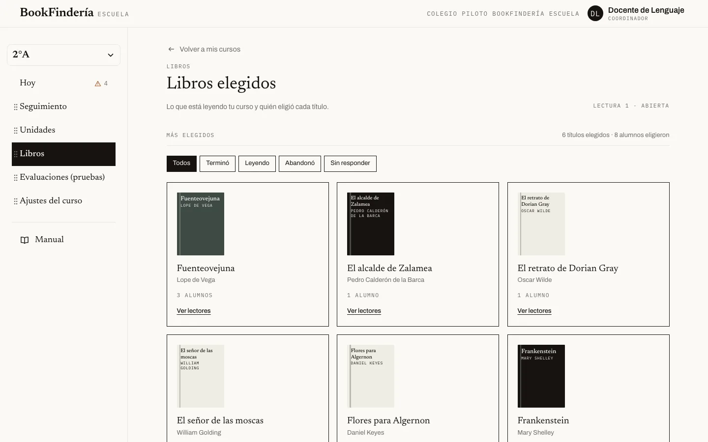 La pantalla de «Ver qué libros eligió tu curso», con los pasos numerados.