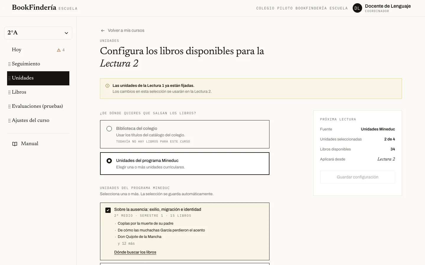 La pantalla de «Usar la biblioteca del colegio», con los pasos numerados.